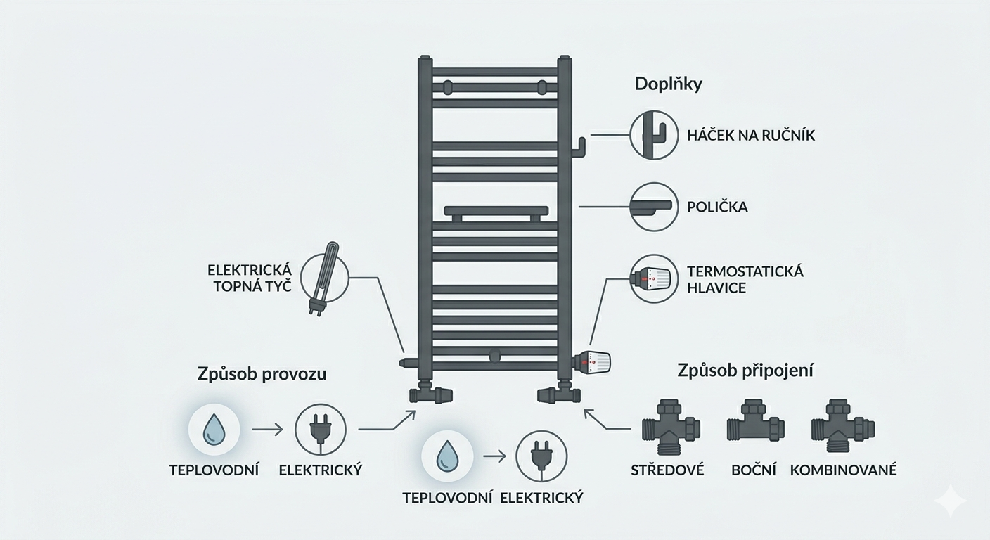 Koupelnový žebříkový radiátor v moderní koupelně